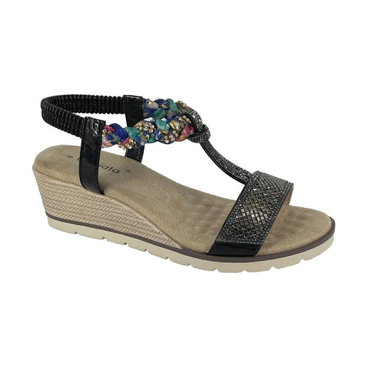 Cipriata Black Diamante Elasticated Halter Back Sandal L284