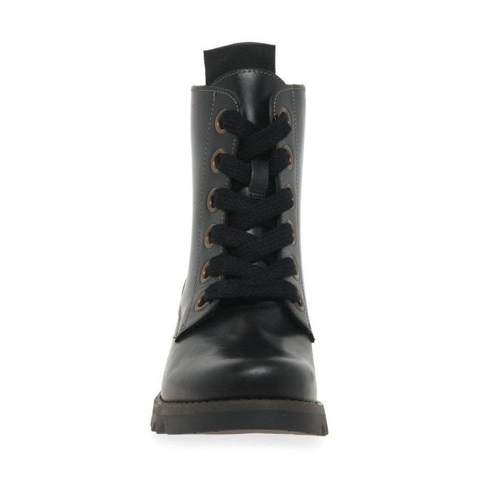 FLY London Ankle Boot Ragi BLACK Soft Leather Military Style Lace Boot