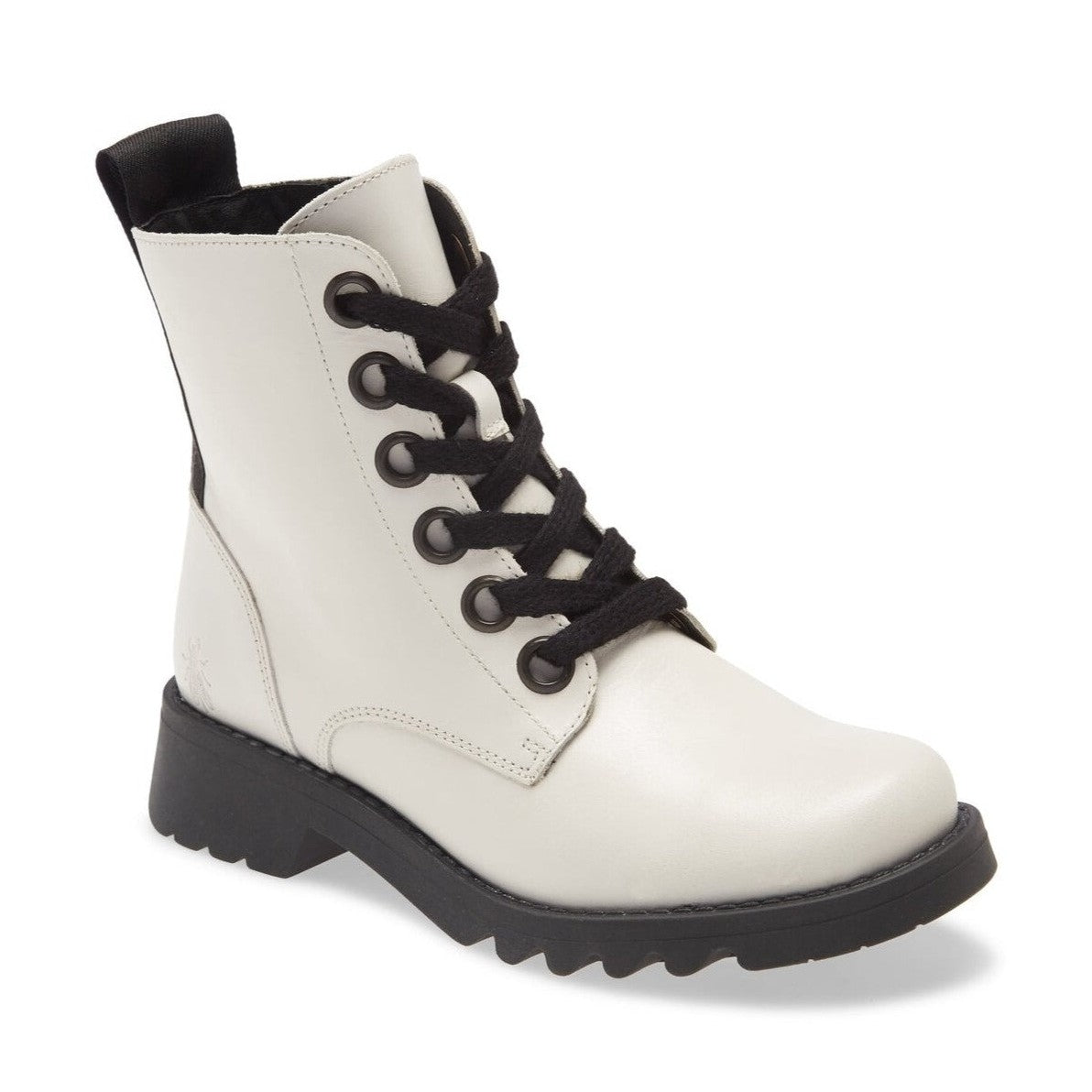 Fly London Ankle Boot Ragi WHITE Soft Leather Military Style Lace Boot