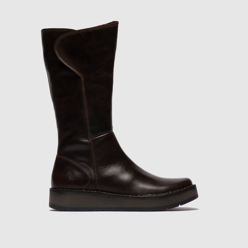 Fly London Mid Calf Boot RHEA BROWN with Zip – A.G. Meek