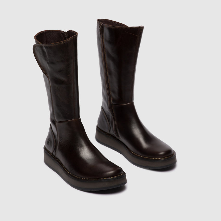 Fly London Mid Calf Boot RHEA BROWN with Zip