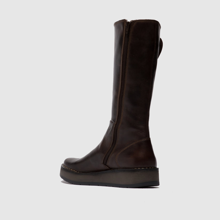 Fly London Mid Calf Boot RHEA BROWN with Zip