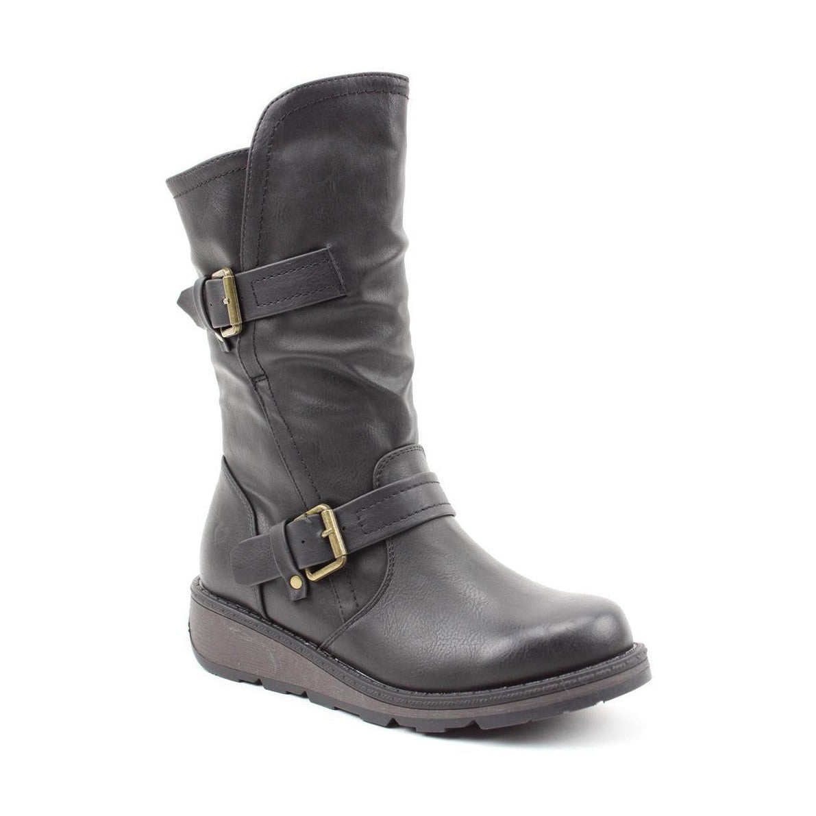 Heavenly Feet Mid Calf boot with buckles and zip Hannah BLACK