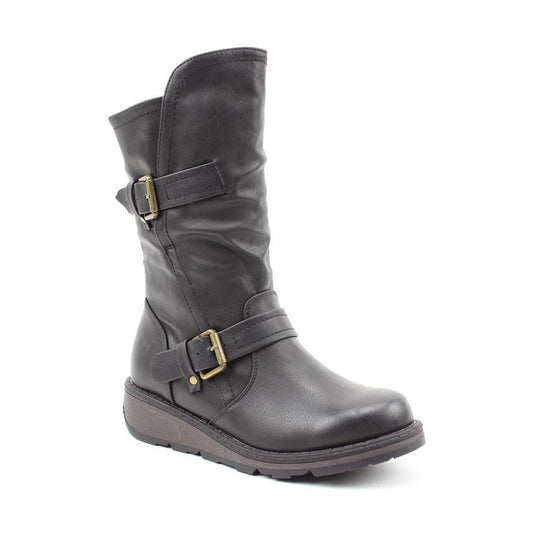Heavenly Feet Mid Calf boot with buckles and zip Hannah BLACK