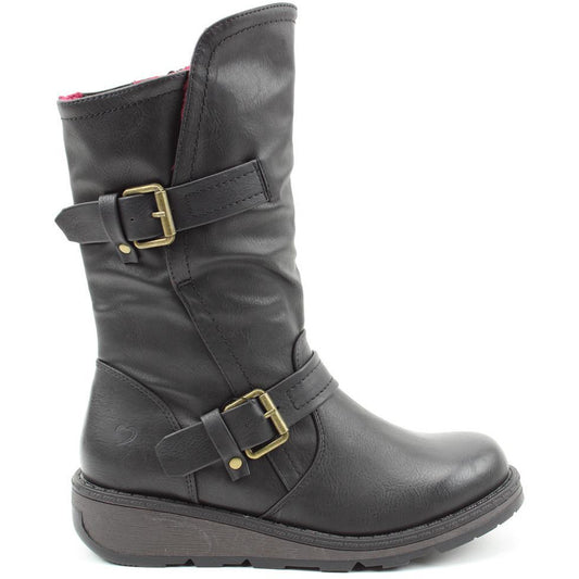 Heavenly Feet Mid Calf boot with buckles and zip Hannah BLACK