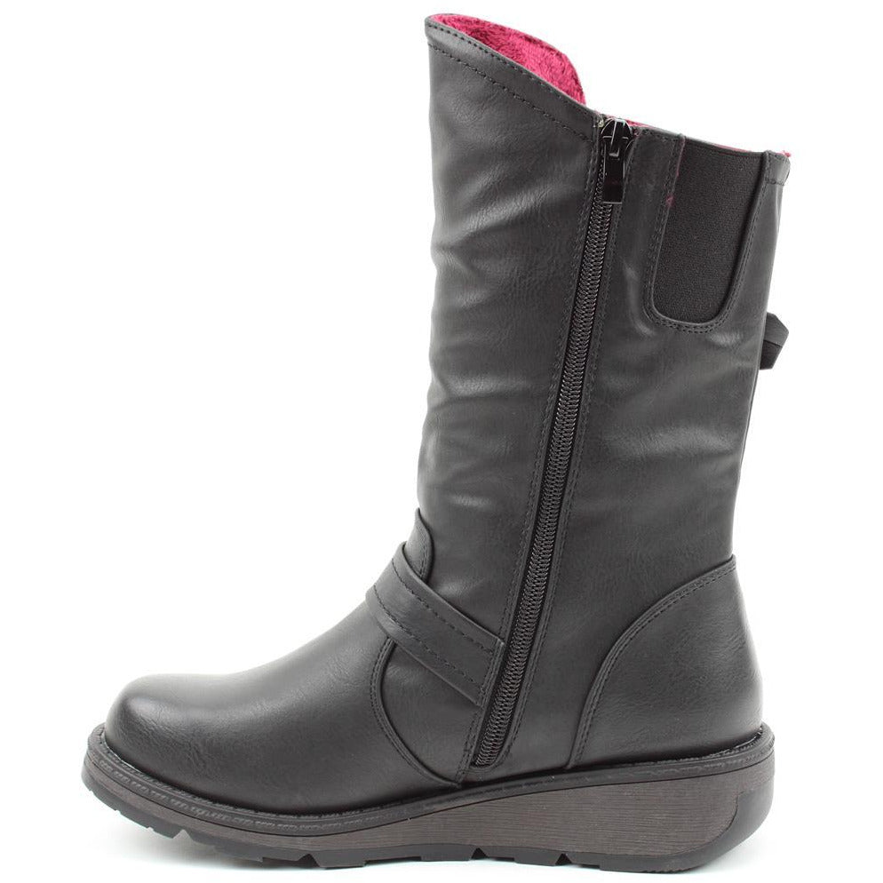 Heavenly Feet Mid Calf boot with buckles and zip Hannah BLACK