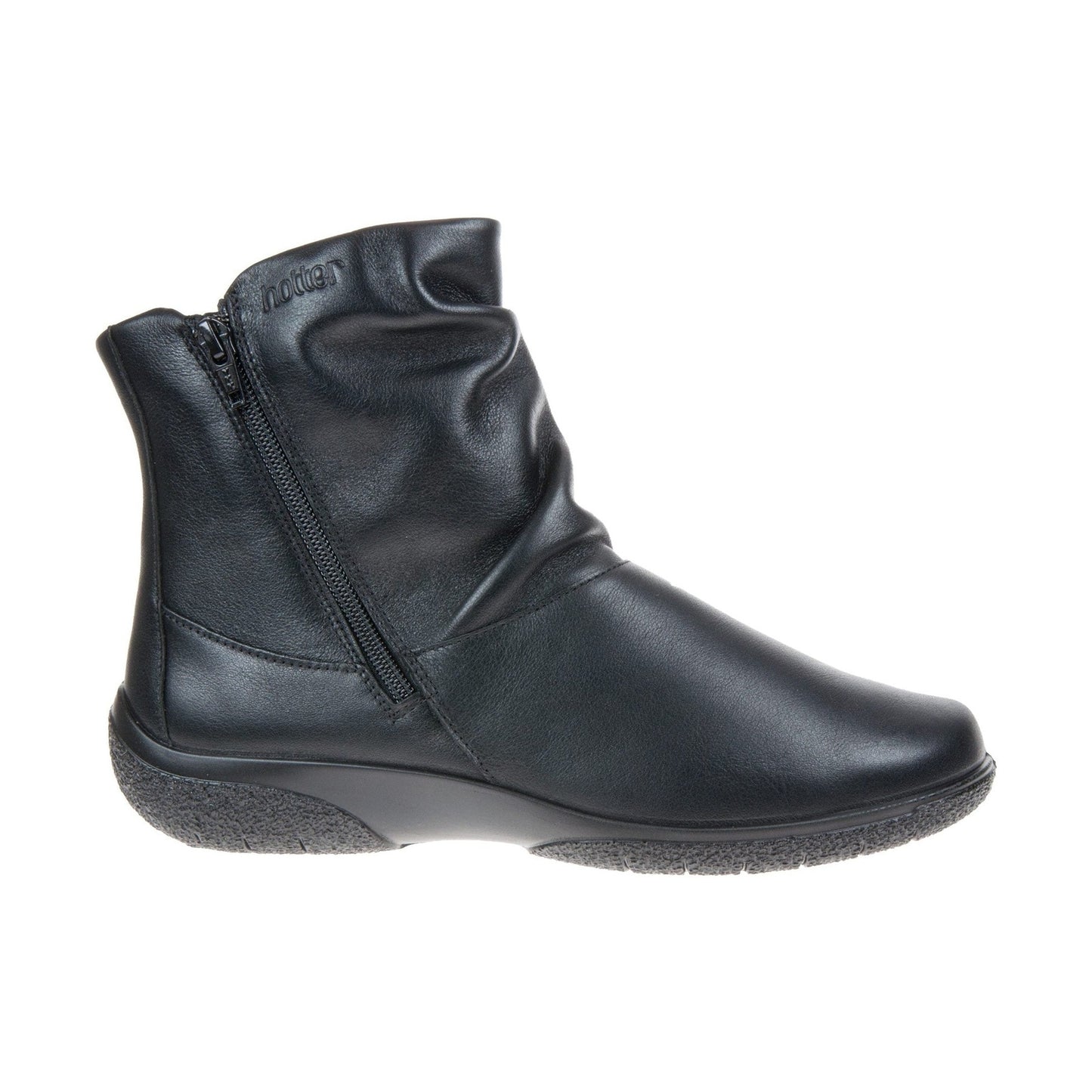 Hotter Boot WHISPER Soft Leather Flat Ankle Boot with twin Zip Wide fitting Black