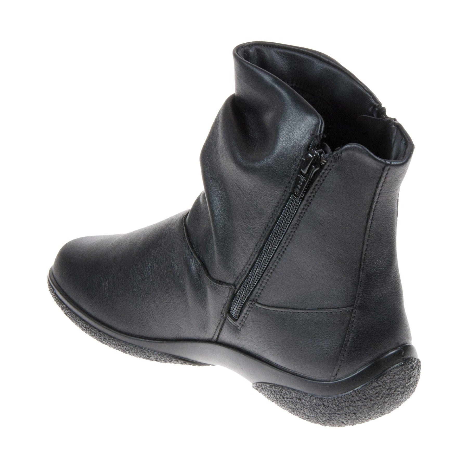 Hotter Boot WHISPER Soft Leather Flat Ankle Boot with twin Zip Wide fitting Black
