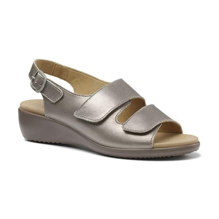 Hotter Easy Touch Fastening Wide Fit Sandal Pewter METALLIC LEATHER