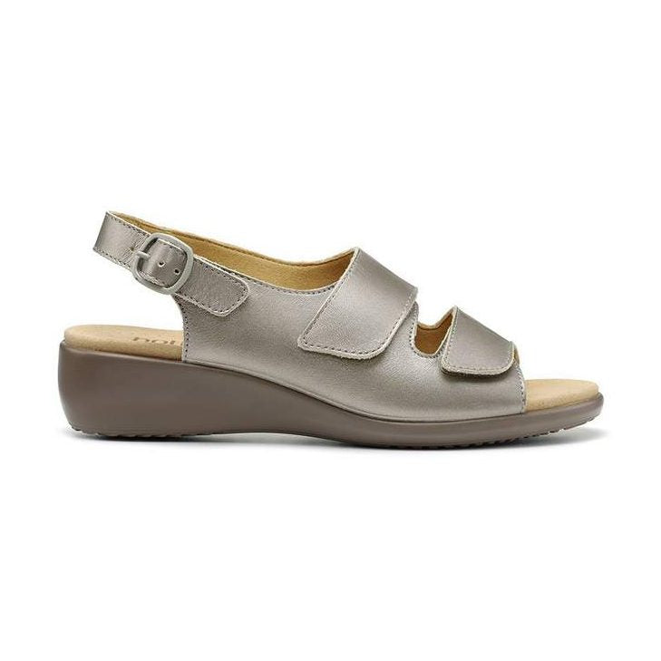 Hotter Easy Touch Fastening Wide Fit Sandal Pewter METALLIC LEATHER