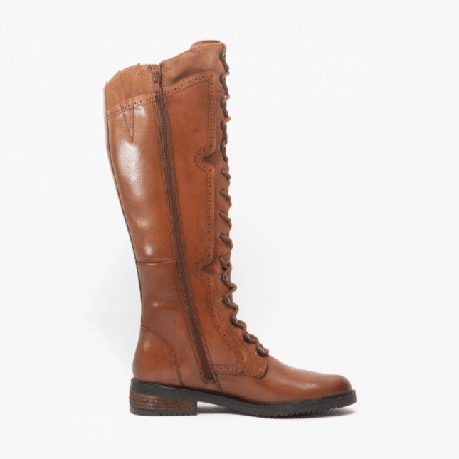 Hush Puppies KNEE HIGH BOOT Rudy TAN with brogue detailing
