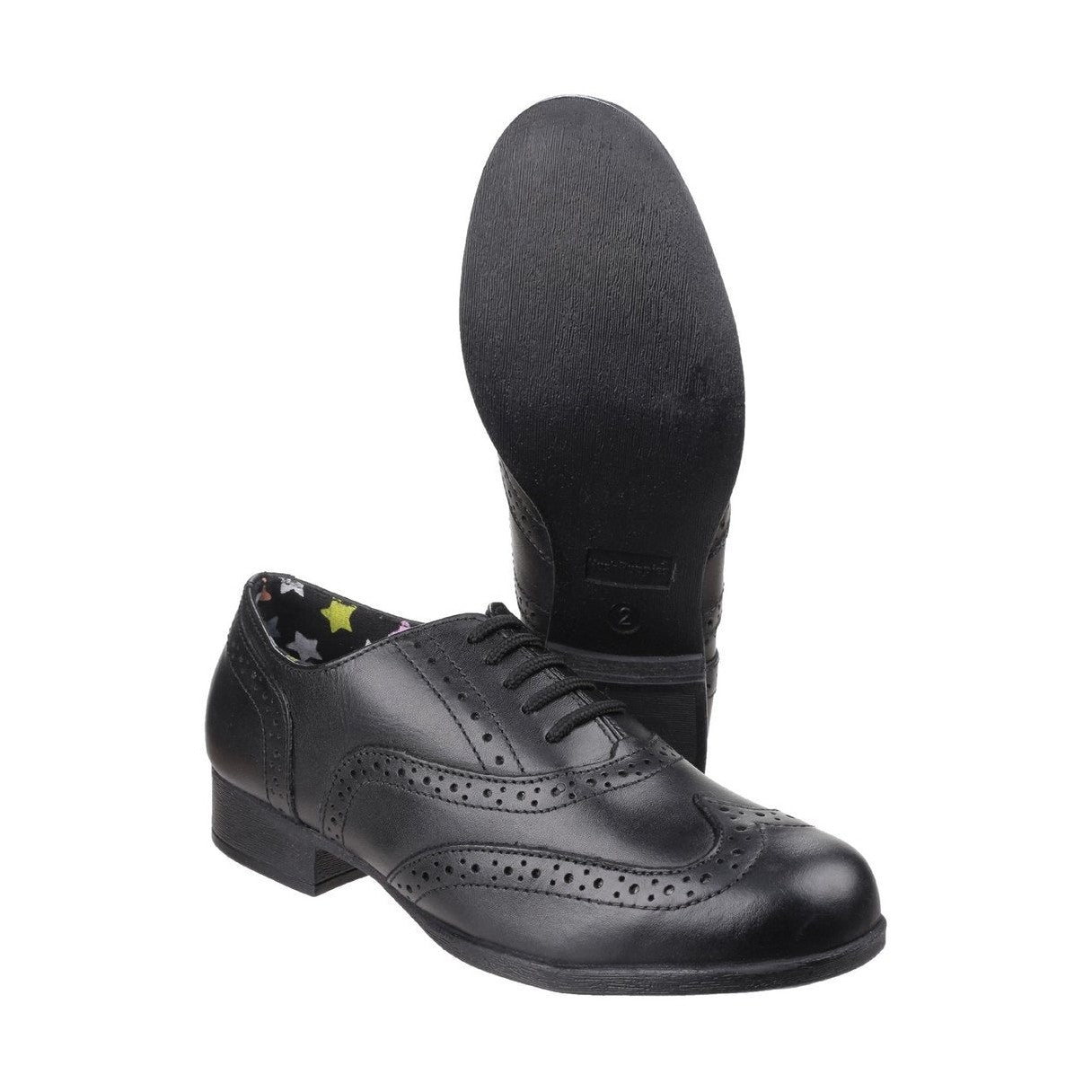 Hush Puppies school shoe Kada BLACK Leather Girls Brogue