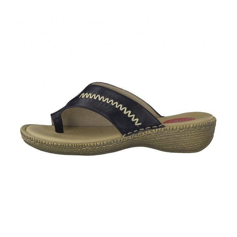 Jana Black Mule Sandal with Toe Loop BLACK 27111-28