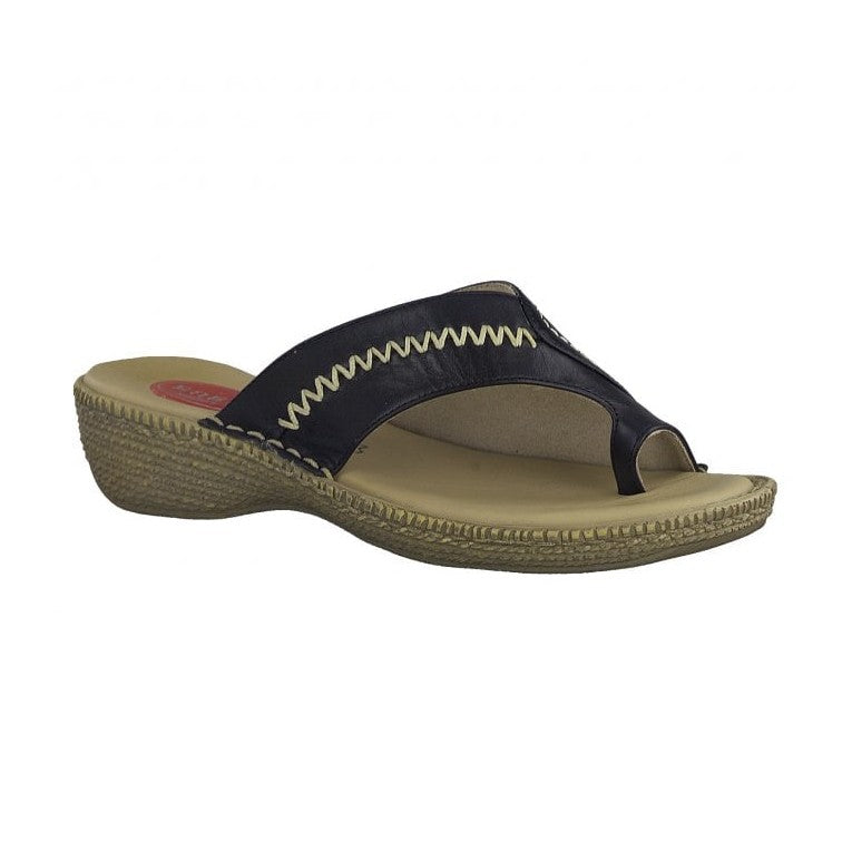 Jana Black Mule Sandal with Toe Loop BLACK 27111-28