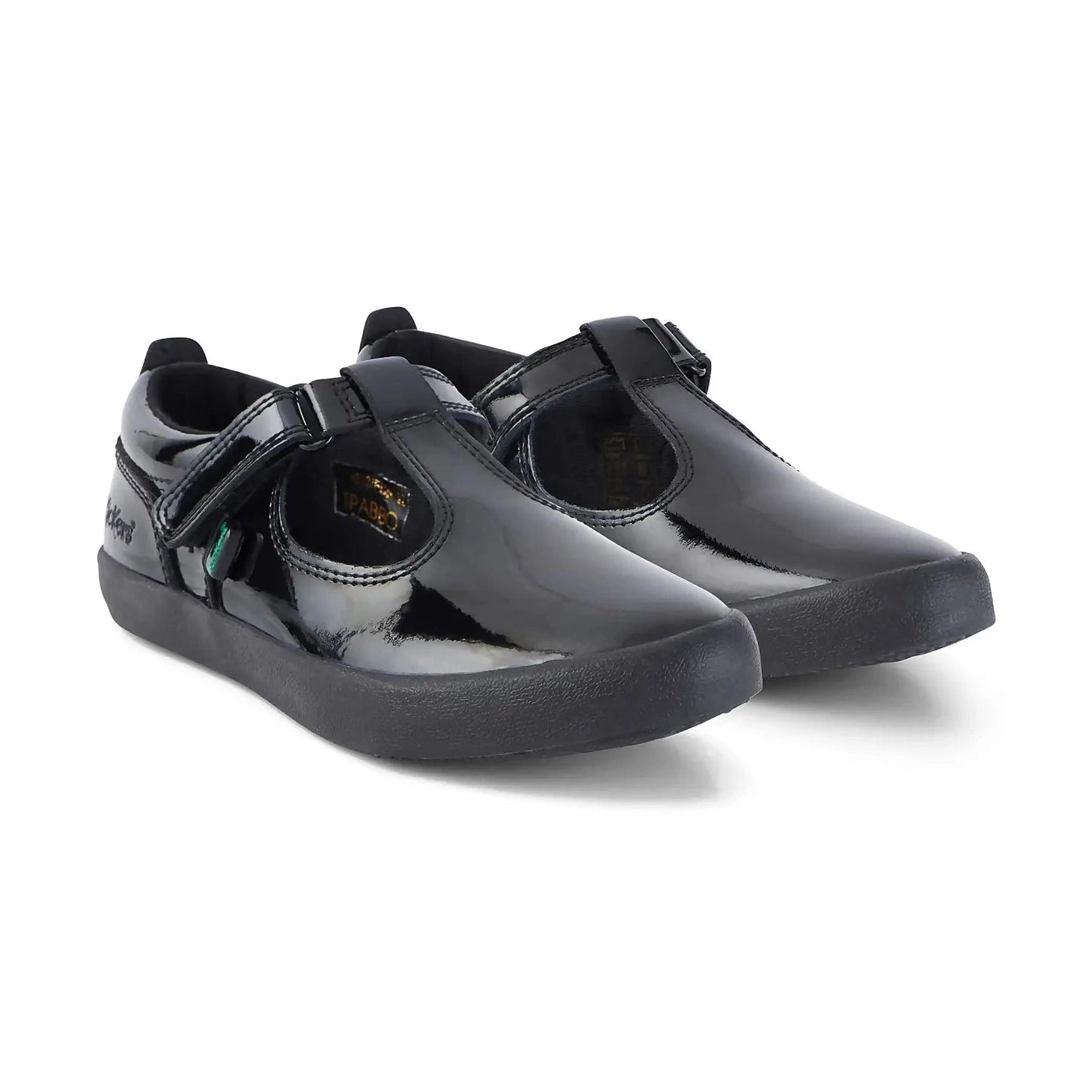 Kicker Junior Girls Karico T Vel Black PAT Leather School Shoe KARICO T VEL