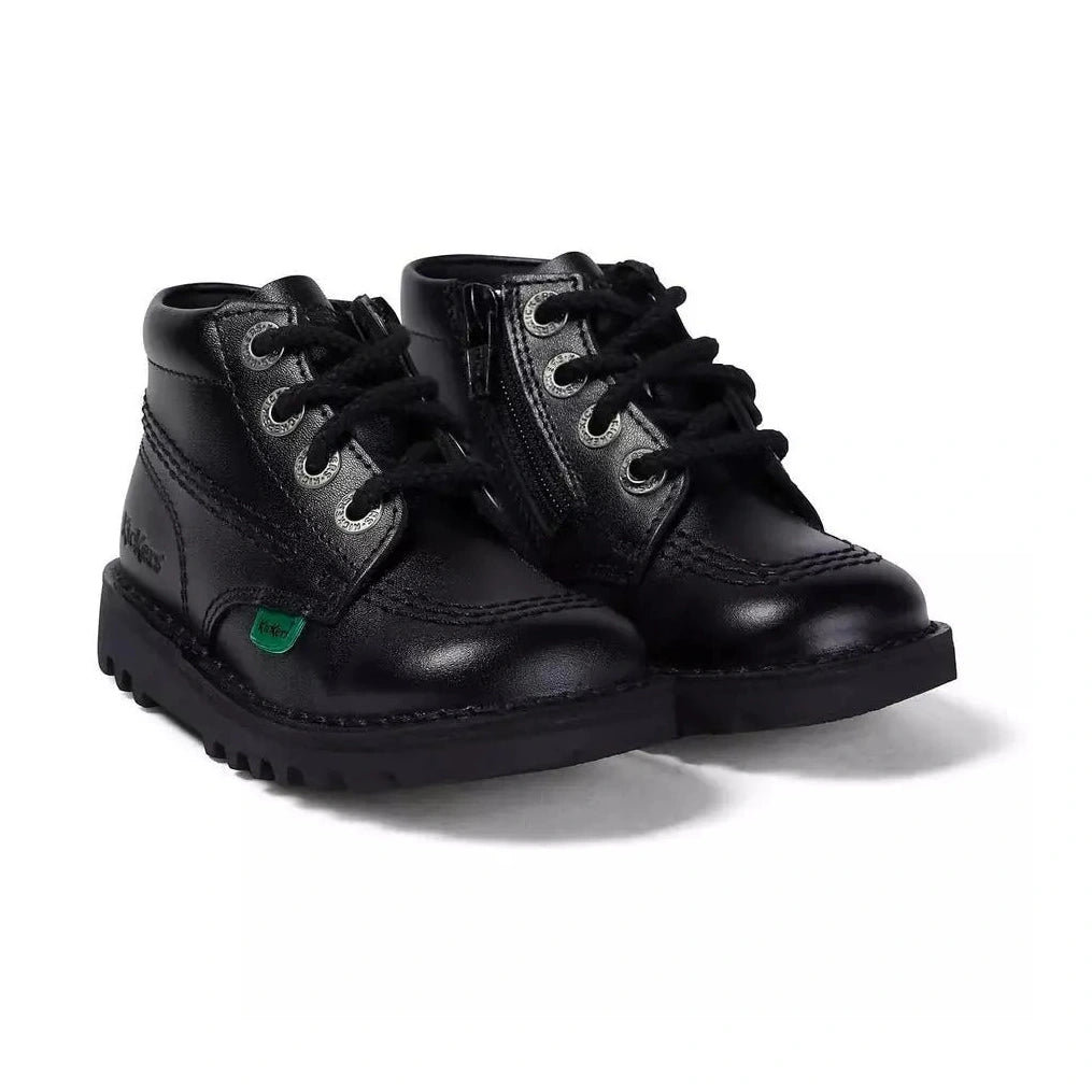 Kickers Kids KICK Hi ZIP BLACK LEATHER Boots 115825