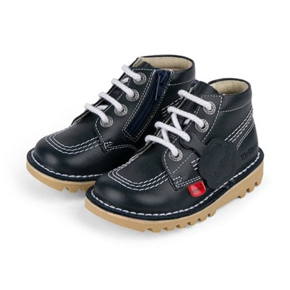 Kickers Kids Kick Hi Zip NAVY Leather Boots 115839