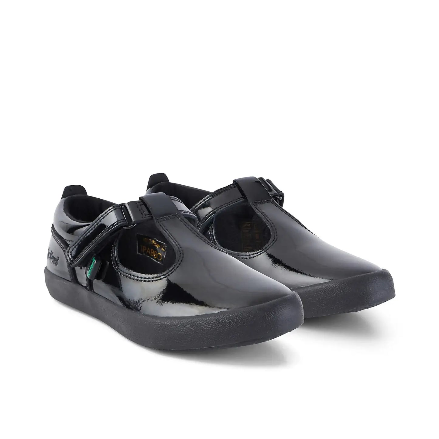 Kicker  Junior Girls Karico T Vel Black PAT Leather School Shoe  KARICO T VEL