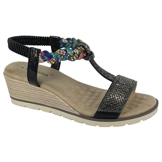 Cipriata Black Diamante Elasticated Halter Back Sandal L284