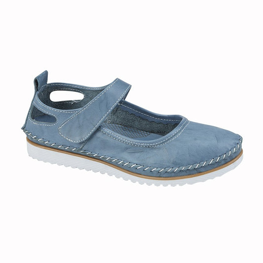 Mod Comfy Blue soft leather touch fastening bar shoe L948C