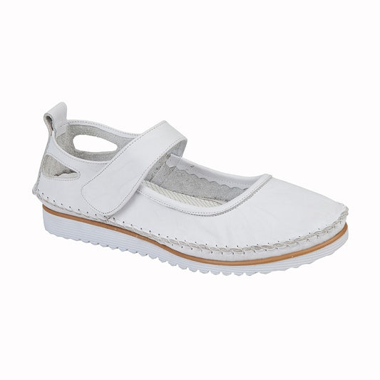 Mod Comfy WHITE  soft leather touch fastening bar shoe L948G