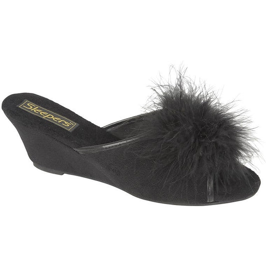 Sleepers ANNE LS857 BLACK faux fur trim mule slipper