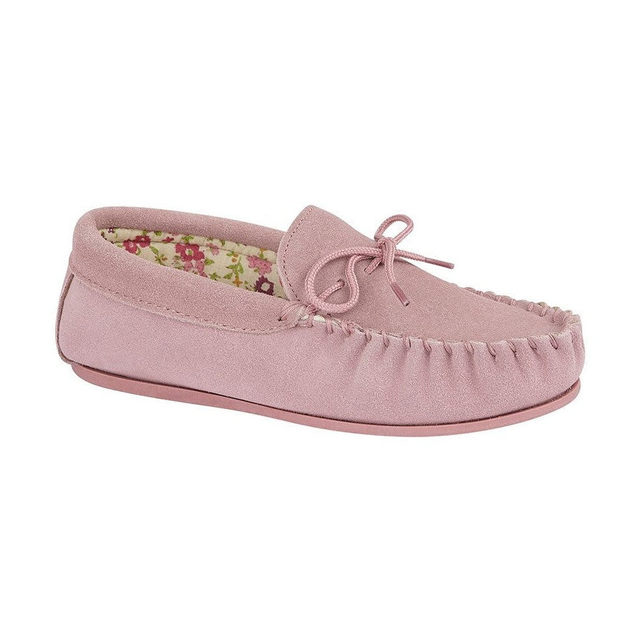 Ladies Lily Soft Suede Moccasin Slipper PINK LS339PK