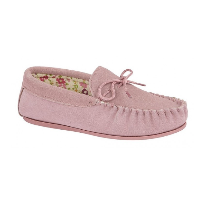 Ladies Lily Soft Suede Moccasin Slipper PINK LS339PK