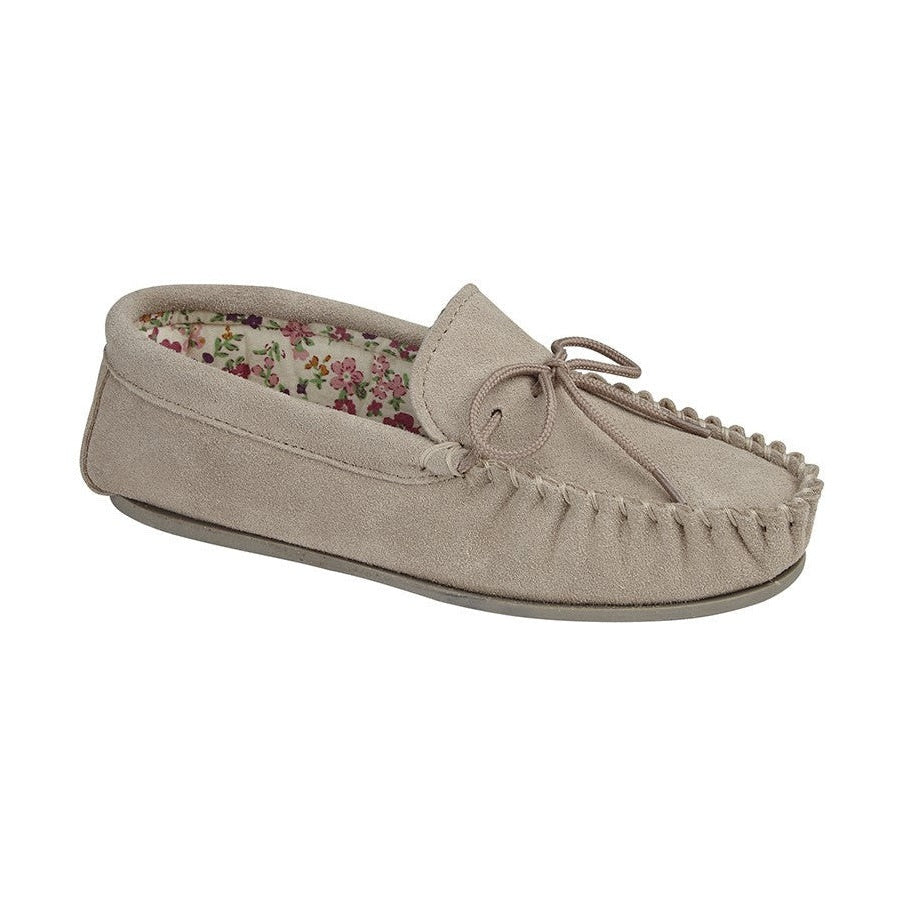Ladies Lily Soft Suede Moccasin Slipper STONE LS339S