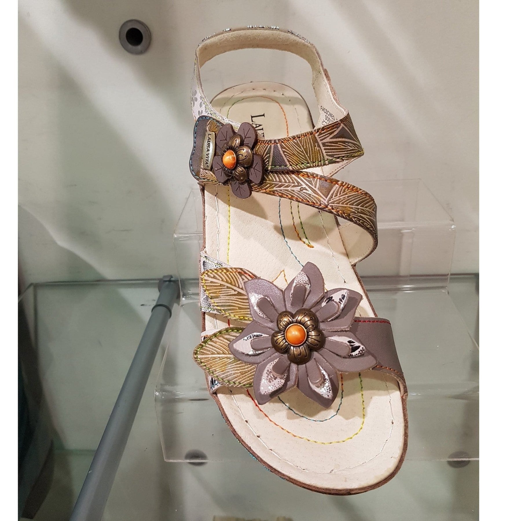 Laura Vita Facscineo 43 Grey Touch Fastening Low Wedge Sandal
