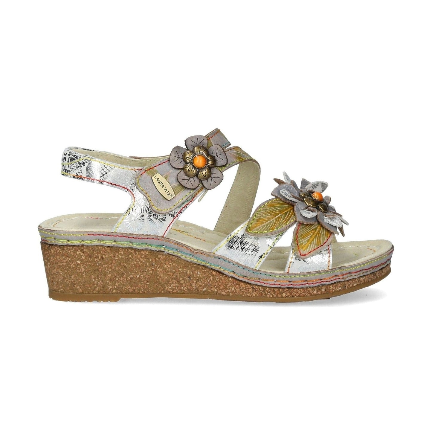 Laura Vita Facscineo 43 Grey Touch Fastening Low Wedge Sandal