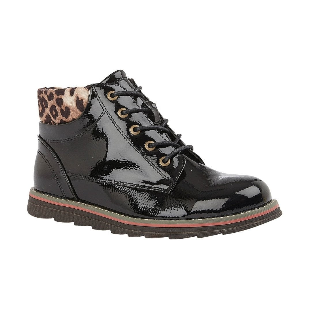 Lotus ankle boot Naomi Black Patent Lace-up with Zip