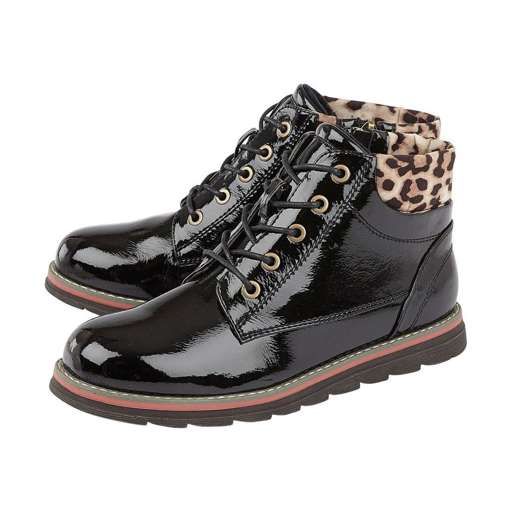 Lotus ankle boot Naomi Black Patent Lace-up with Zip
