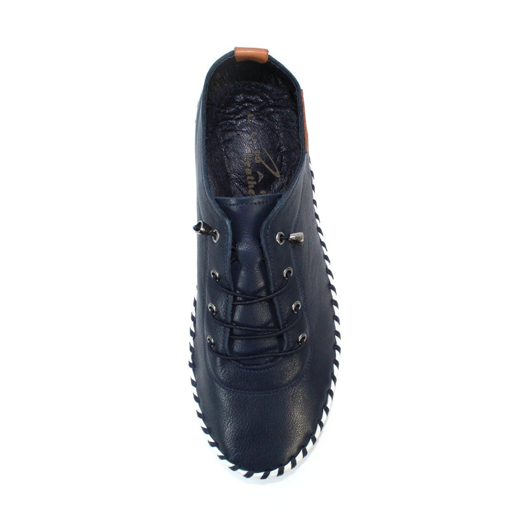 Lunar Plimsoll St Ives Navy FLE030BL Soft Leather elasticated lace