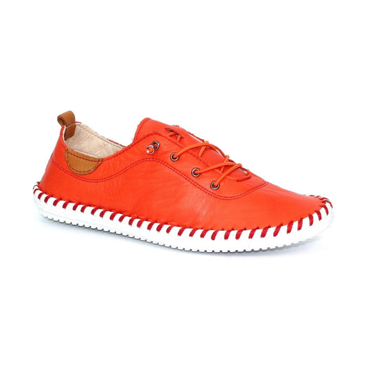 Lunar Plimsoll St Ives ORANGE FLE030 soft leather with elastic laces