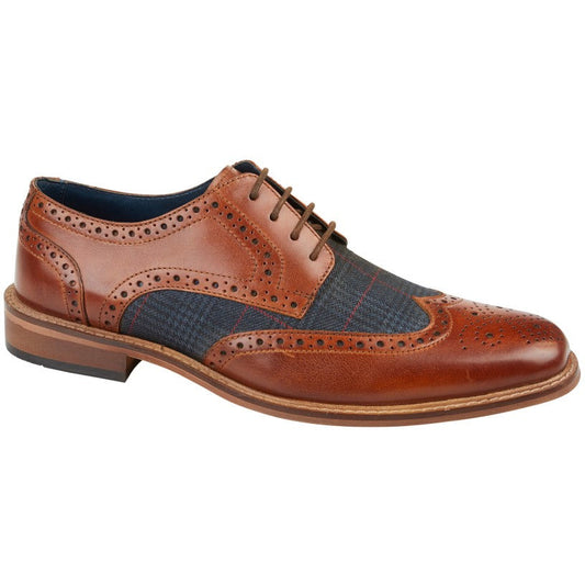 Roamers M408 BROWN Leather / Check Fabric Brogue Shoes