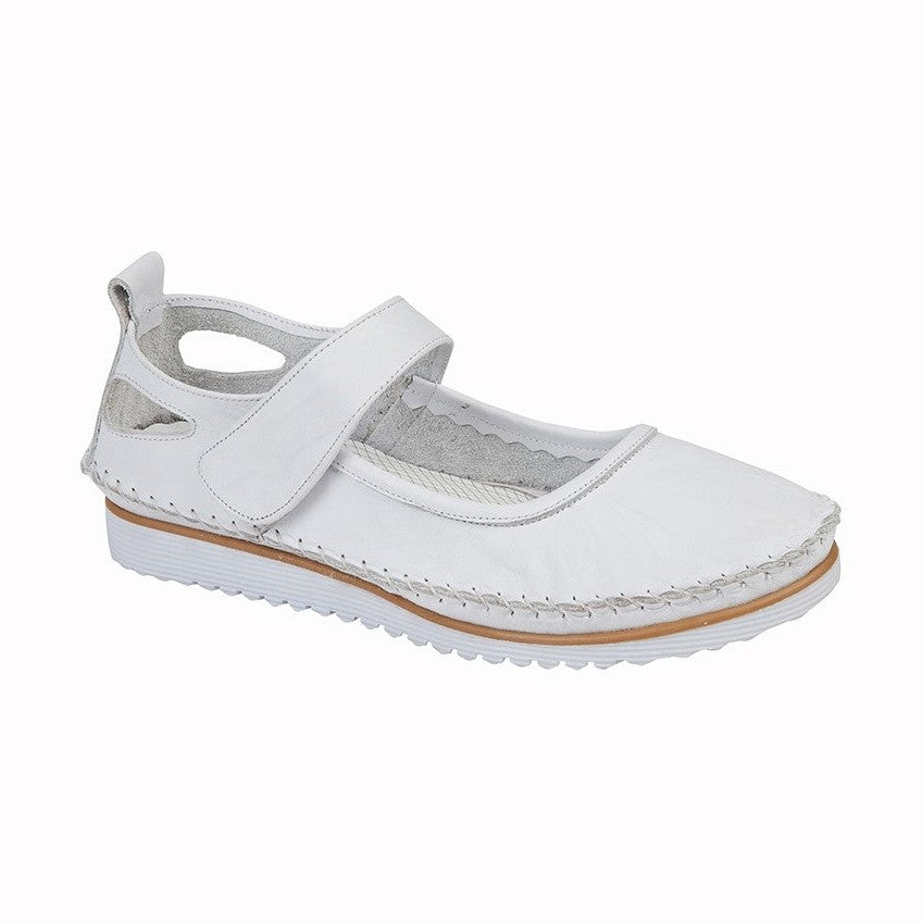 Mod Comfy WHITE soft leather touch fastening bar shoe L948G