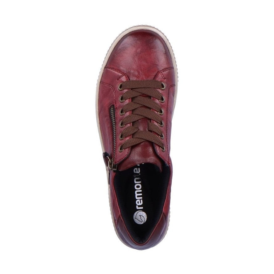 Remonte Shoe RED D0700-35 Red Leather Trainer with Zip