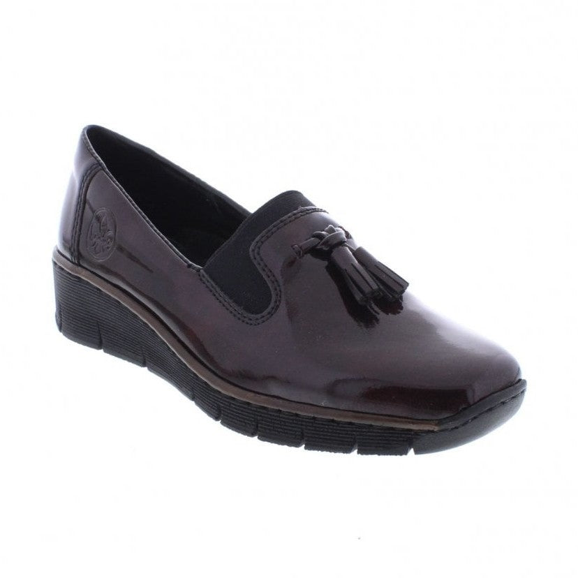 Rieker Ladies Classic Loafer Slip-on Shoe BURGUNDY 53751-35