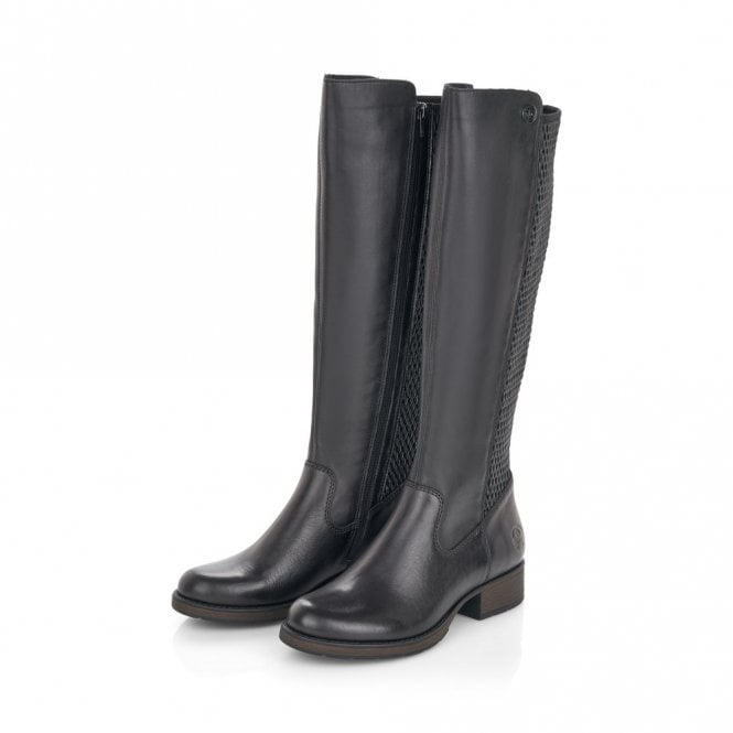 Rieker Long Leather Riding Boot with zip Z9591-00 BLACK