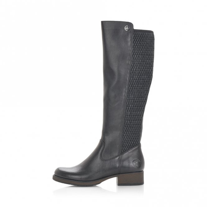 Rieker Long Leather Riding Boot with zip Z9591-00 BLACK