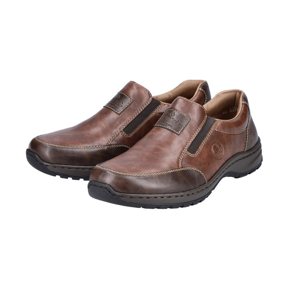 Rieker Men's Extra wide Slip-On Leather Shoe TOFFEE 03354-26