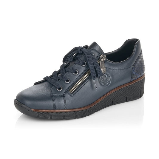 Rieker SHOE NAVY Wedged Leather Lace up Shoe with Zip 53702-14