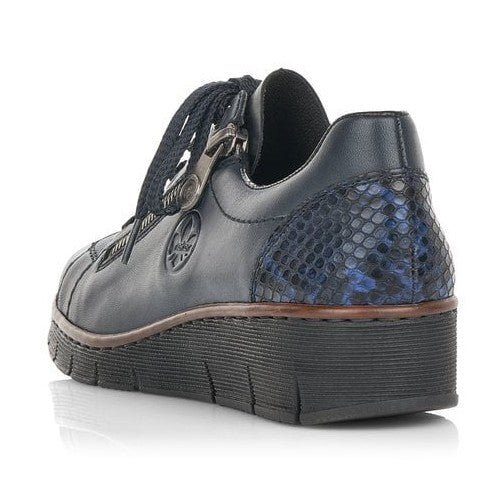 Rieker SHOE NAVY Wedged Leather Lace up Shoe with Zip 53702-14
