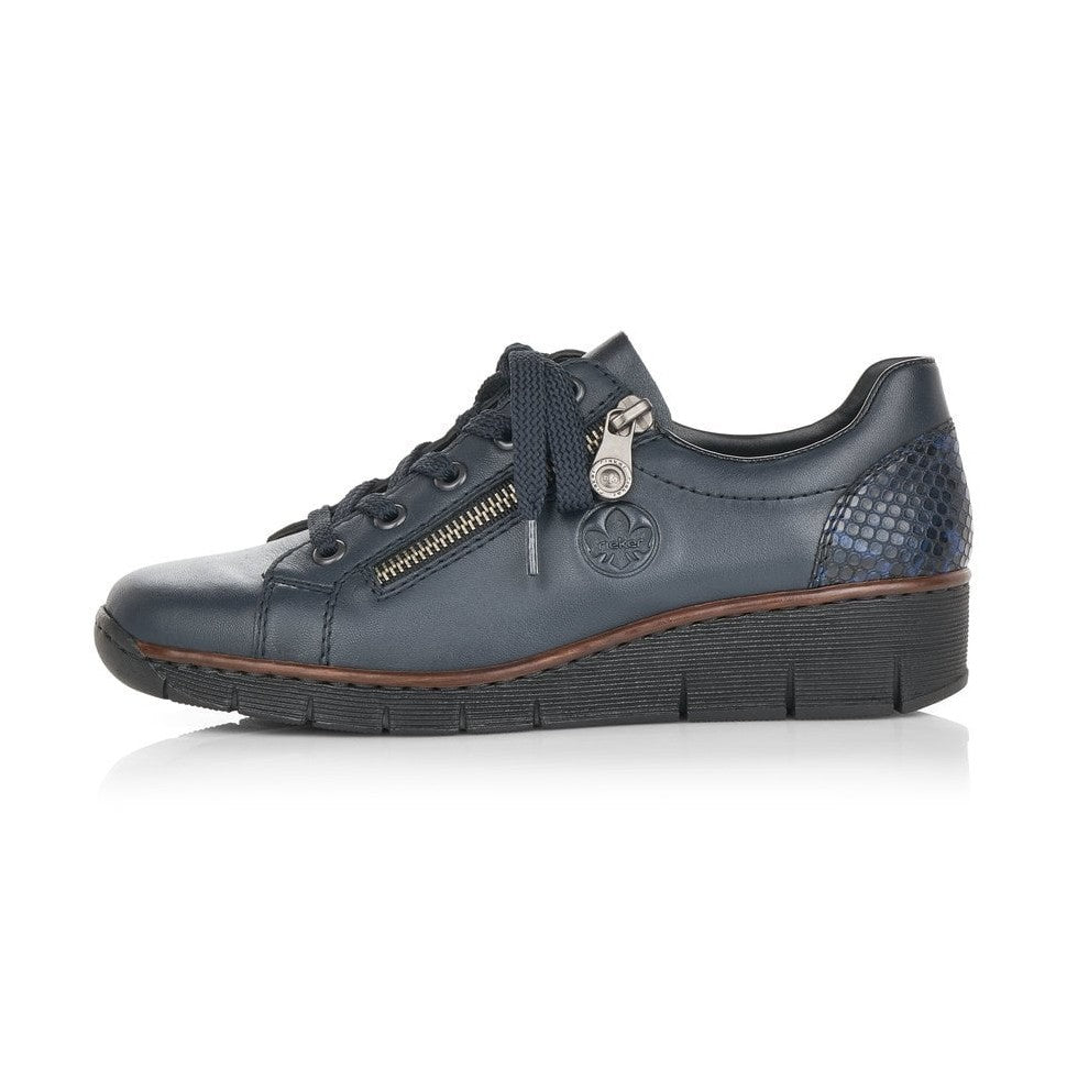 Rieker SHOE NAVY Wedged Leather Lace up Shoe with Zip 53702-14