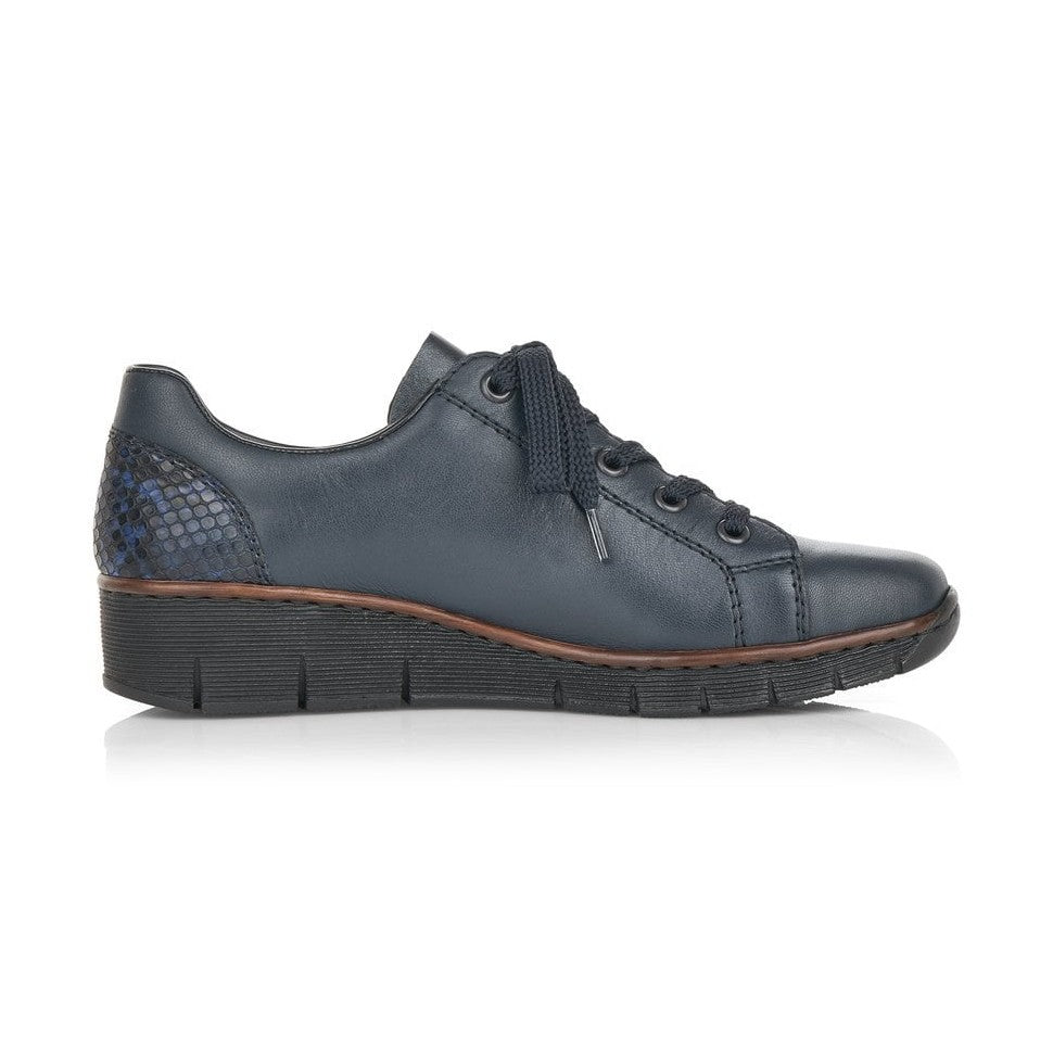 Rieker SHOE NAVY Wedged Leather Lace up Shoe with Zip 53702-14