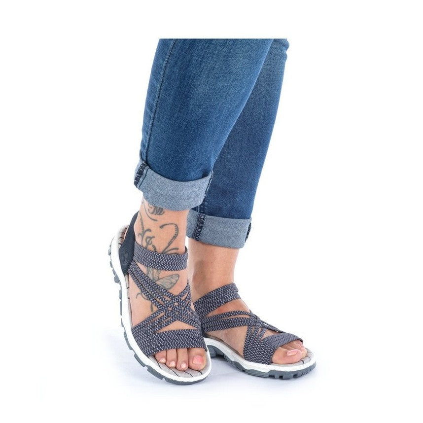 Rieker Sandal 68888-14 NAVY/WHITE with elasticated straps
