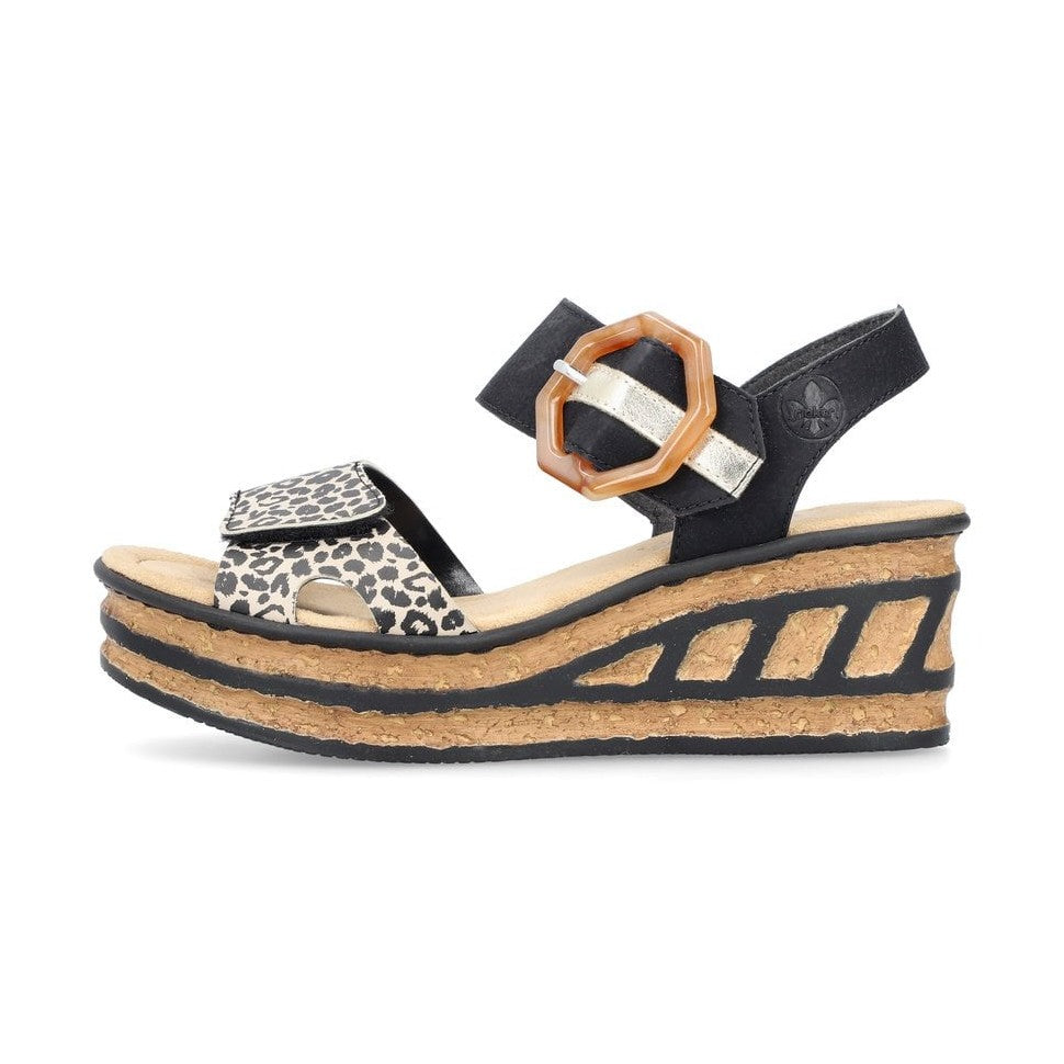 Rieker Wedge Sandal BLACK MULTI 68176-00
