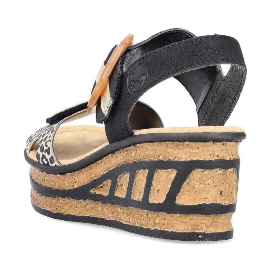 Rieker Wedge Sandal BLACK MULTI 68176-00