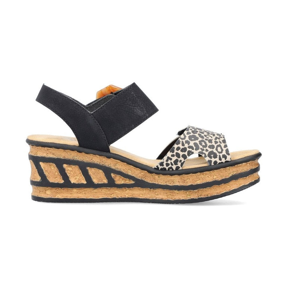 Rieker Wedge Sandal BLACK MULTI 68176-00